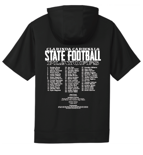 CLARINDA STATE FOOTBALL SHORT SLEEVE HOODIE