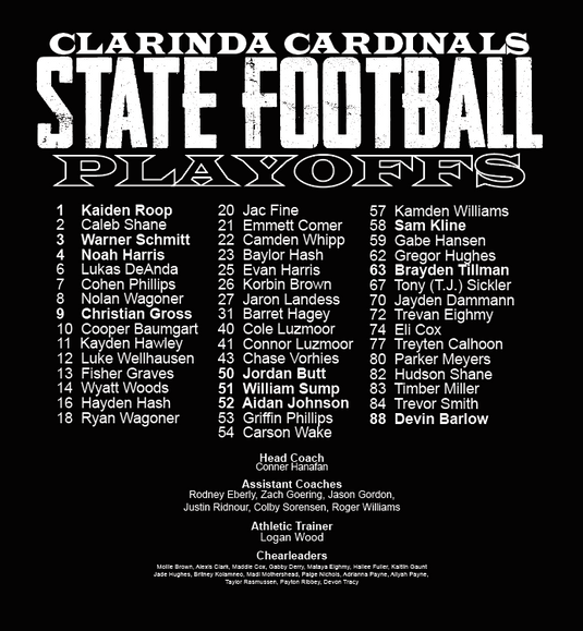 CLARINDA STATE FOOTBALL APPAREL