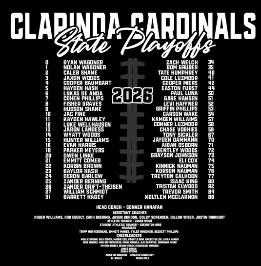CLARINDA STATE FOOTBALL APPAREL